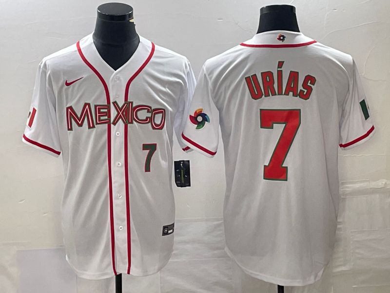 Men 2023 World Cub Mexico #7 Urias White red Nike MLB Jersey7